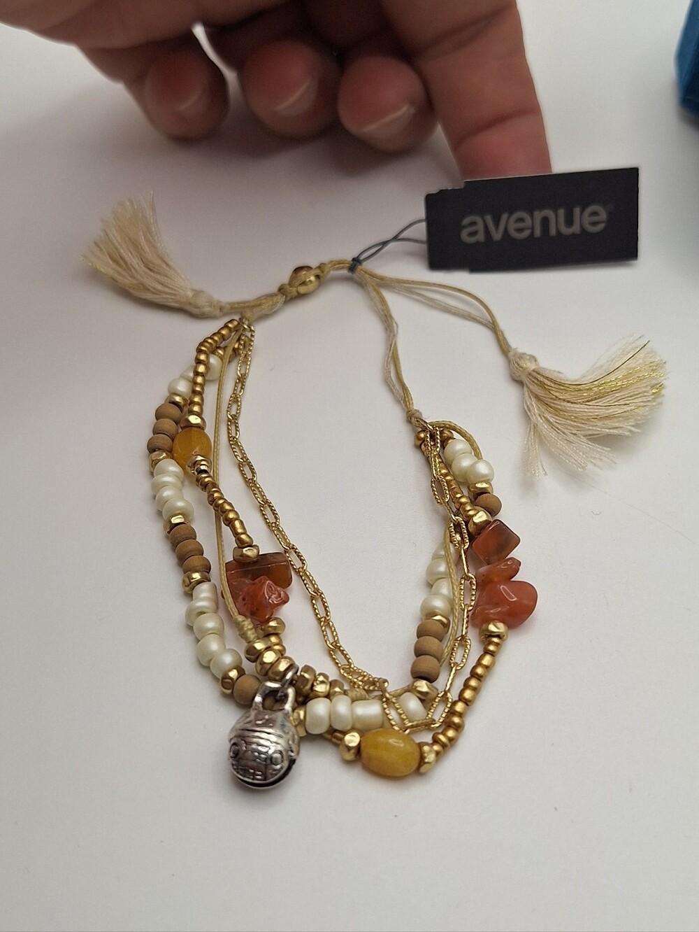 Avenue Multi-Strand Gold & Cream Beaded Bracelet with Orange Accents